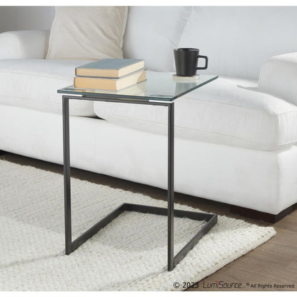 Black Metal, Clear Glass Zenn End Table