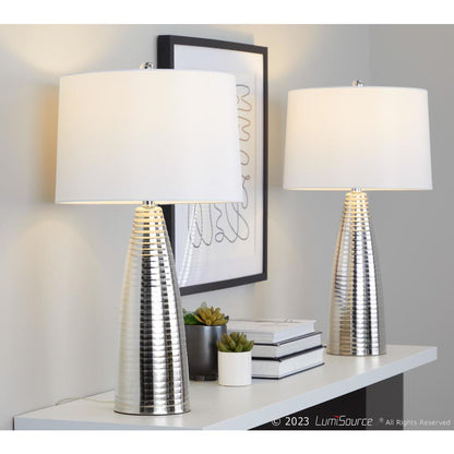 Polished Nickel, White Linen Maya 27" Metal Table Lamp - Set of 2