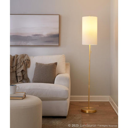 Gold Metal, White Linen Bounty 62" Metal Floor Lamp