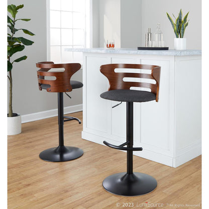 Black Metal, Walnut Wood, Charcoal Fabric Cosi Adjustable Barstool - Set of 2