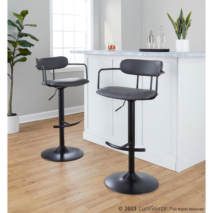 Black Metal, Grey PU Demi Adjustable Barstool - Set of 2