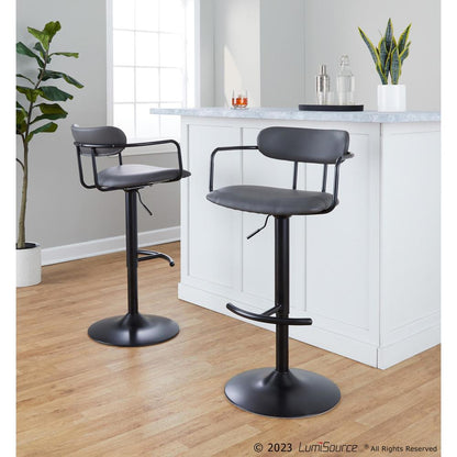 Black Metal, Grey PU Demi Adjustable Barstool - Set of 2