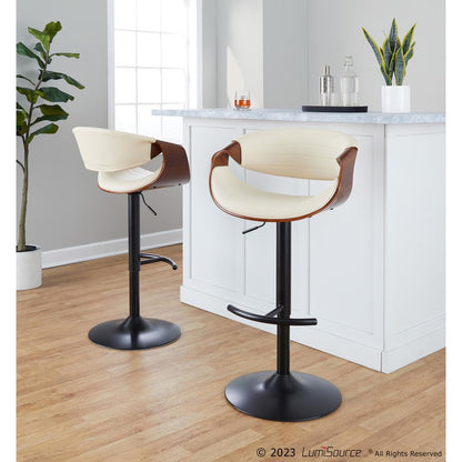 Black Metal, Walnut Wood, Cream PU Symphony Adjustable Barstool - Set of 2