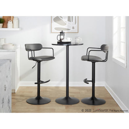 Black Metal, Grey PU Demi Adjustable Barstool - Set of 2