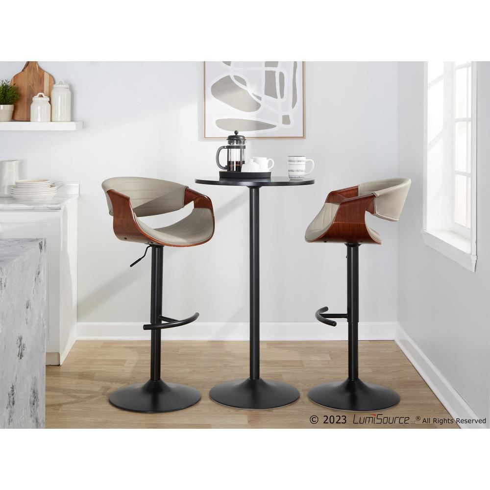 Black Metal, Walnut Wood, Grey PU Symphony Adjustable Barstool - Set of 2