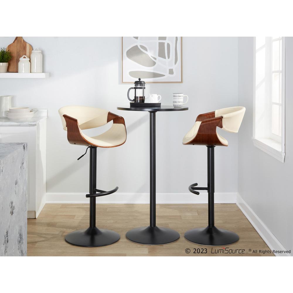 Black Metal, Walnut Wood, Cream PU Symphony Adjustable Barstool - Set of 2