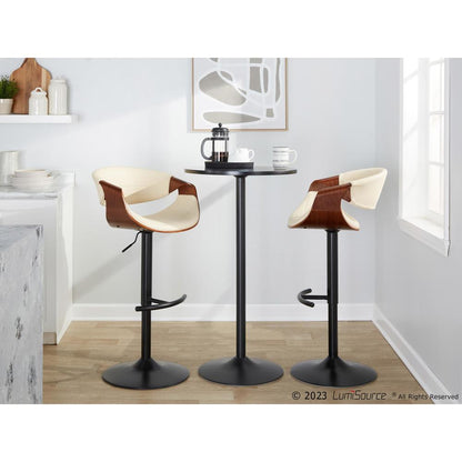 Black Metal, Walnut Wood, Cream PU Symphony Adjustable Barstool - Set of 2