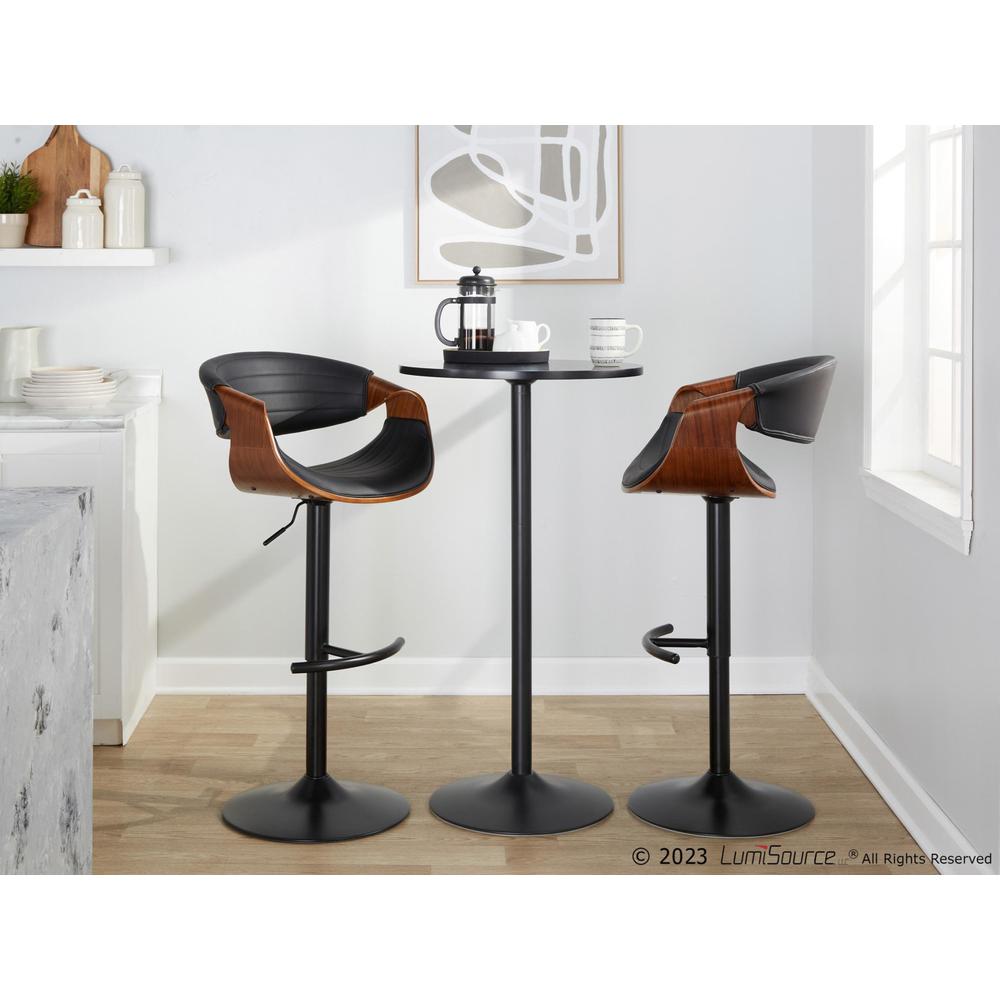 Black Metal, Walnut Wood, Black PU Symphony Adjustable Barstool - Set of 2
