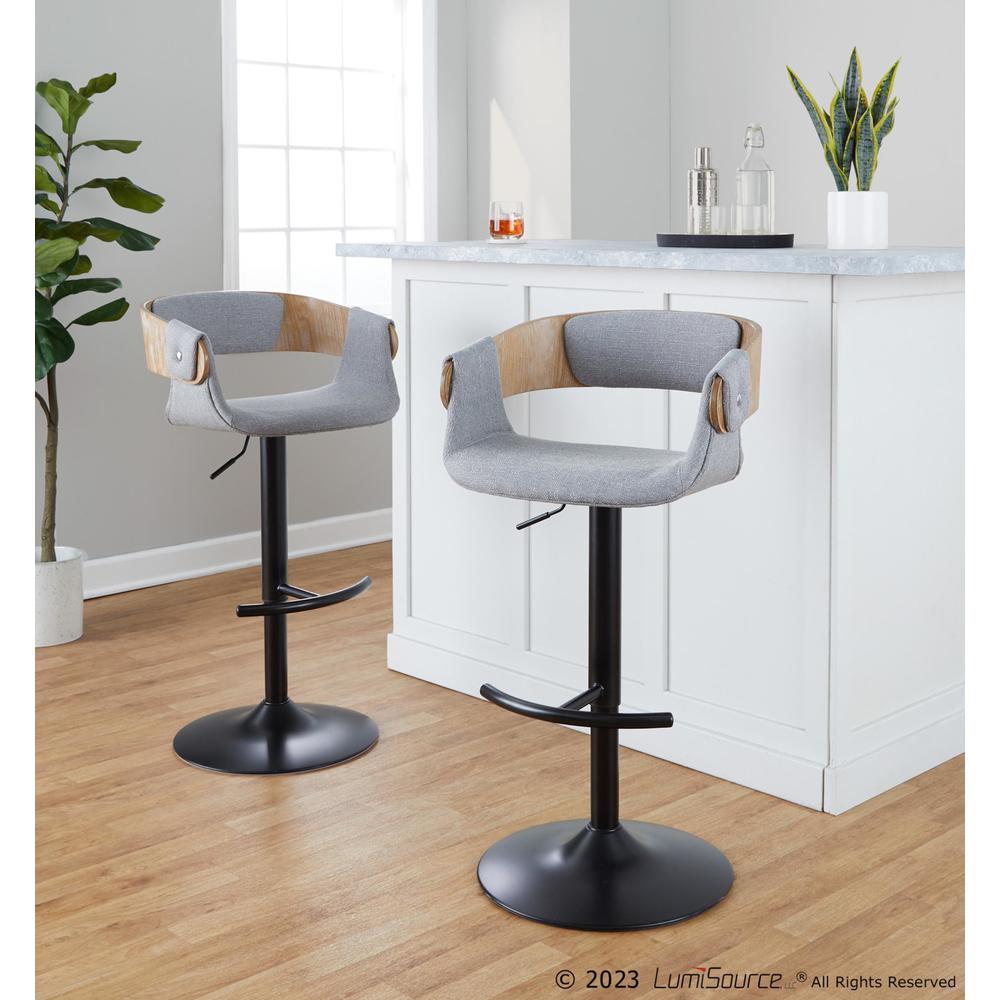 Black Metal, Whitewashed Wood, Grey Fabric Elisa Adjustable Barstool - Set of 2