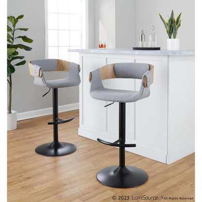 Black Metal, Whitewashed Wood, Grey Fabric Elisa Adjustable Barstool - Set of 2