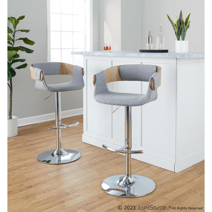 Chrome Metal, Whitewashed Wood, Grey Fabric Elisa Adjustable Barstool - Set of 2