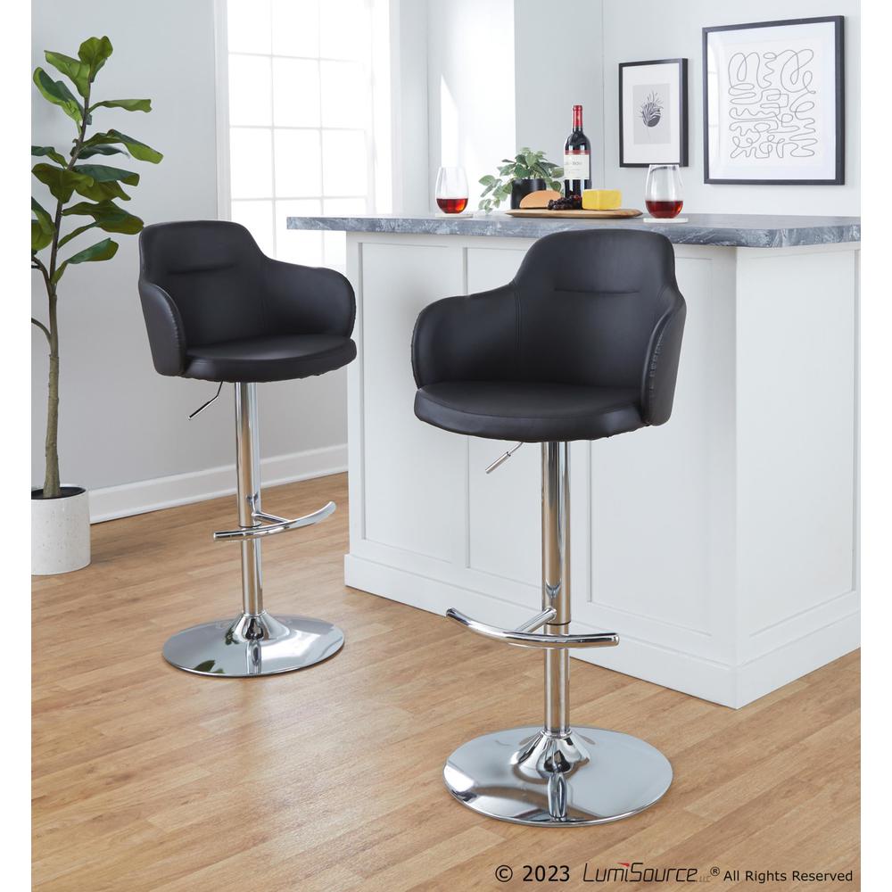 Chrome Metal, Black PU Boyne Adjustable Barstool - Set of 2