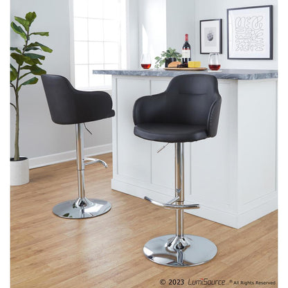 Chrome Metal, Black PU Boyne Adjustable Barstool - Set of 2