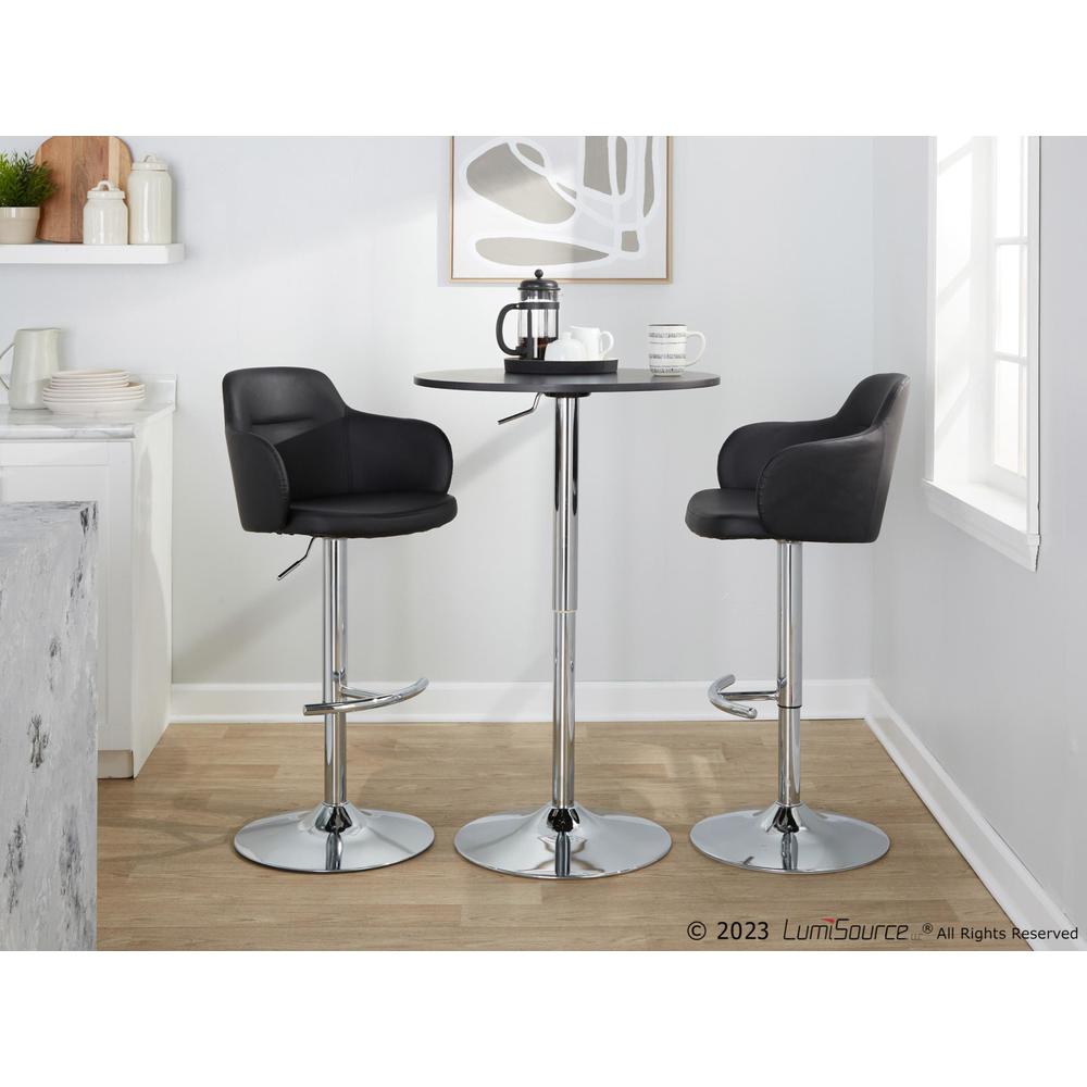 Chrome Metal, Black PU Boyne Adjustable Barstool - Set of 2