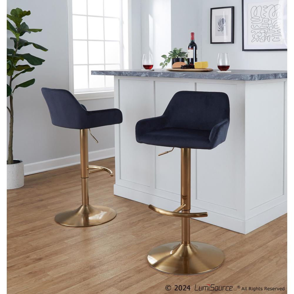 Gold Metal, Black Velvet Daniella Adjustable Barstool - Set of 2