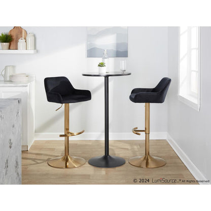 Gold Metal, Black Velvet Daniella Adjustable Barstool - Set of 2