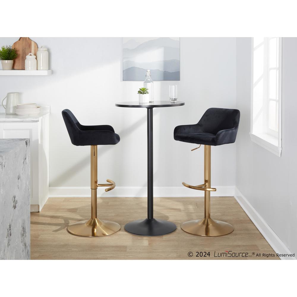Gold Metal, Black Velvet Daniella Adjustable Barstool - Set of 2