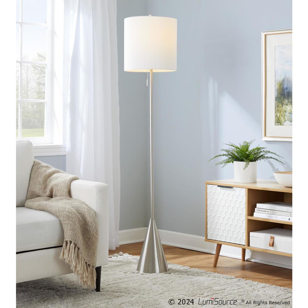 Brushed Nickel, White Linen Cone 64" Metal Floor Lamp