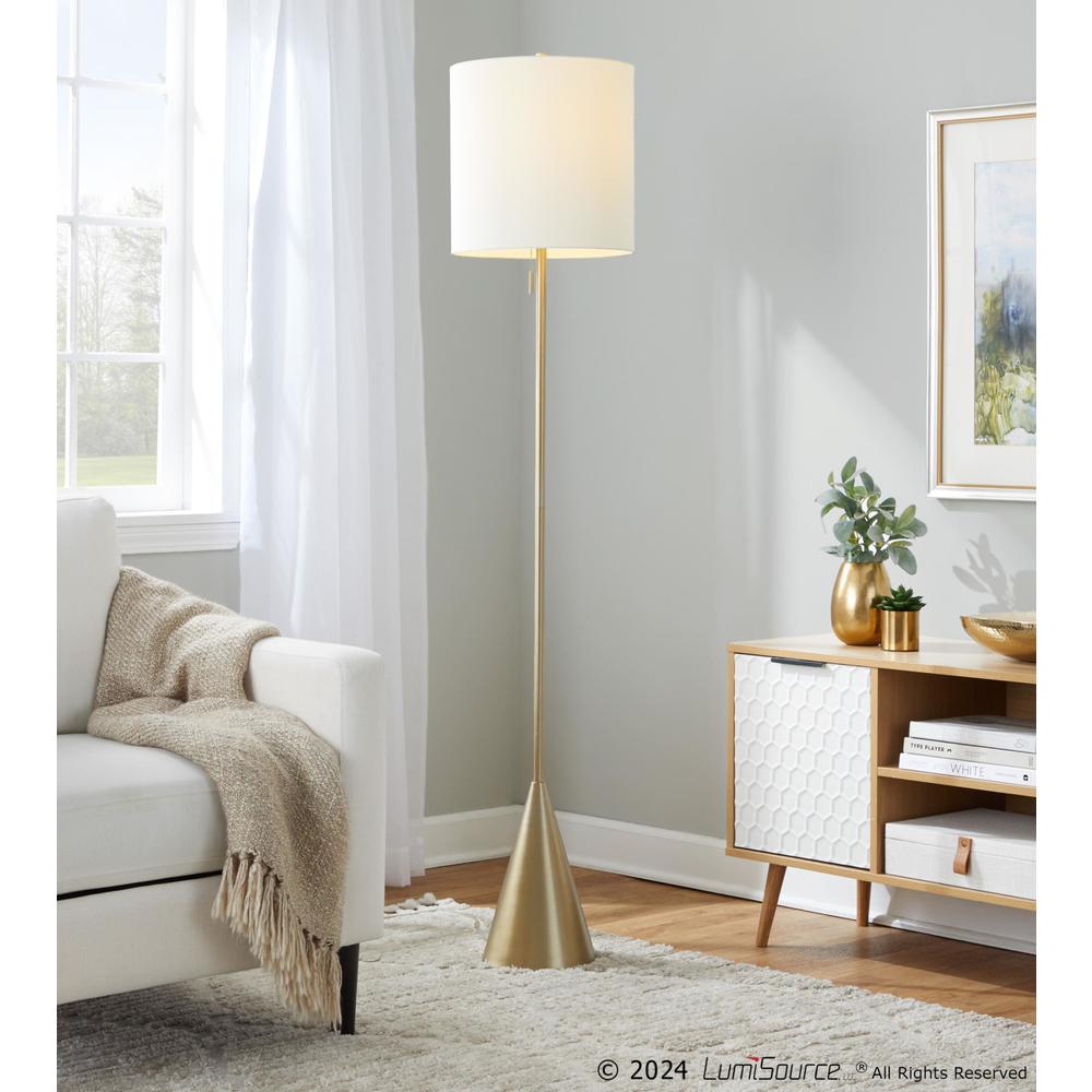 Gold Metal, White Linen Cone 64" Metal Floor Lamp