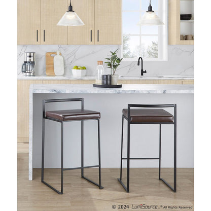 Fuji Stacker 26" Fixed-Height Counter Stool - Set of 3 in Black Metal