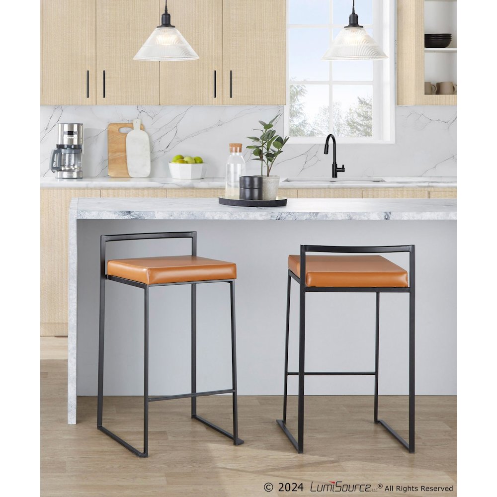 Fuji Stacker 26" Fixed-Height Counter Stool - Set of 3 in Black Metal