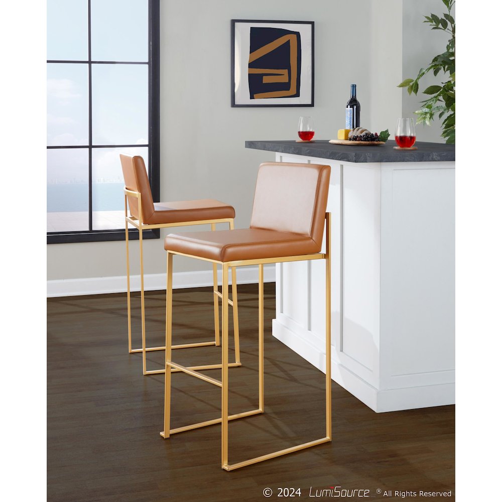 Fuji High Back 30" Fixed-Height Barstool - Set of 2