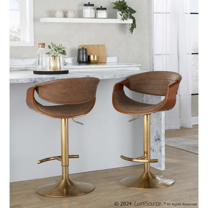 Symphony Adjustable Barstool - Set of 2 in Gold Metal