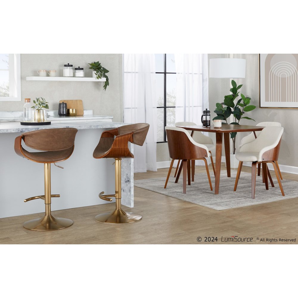 Symphony Adjustable Barstool - Set of 2 in Gold Metal