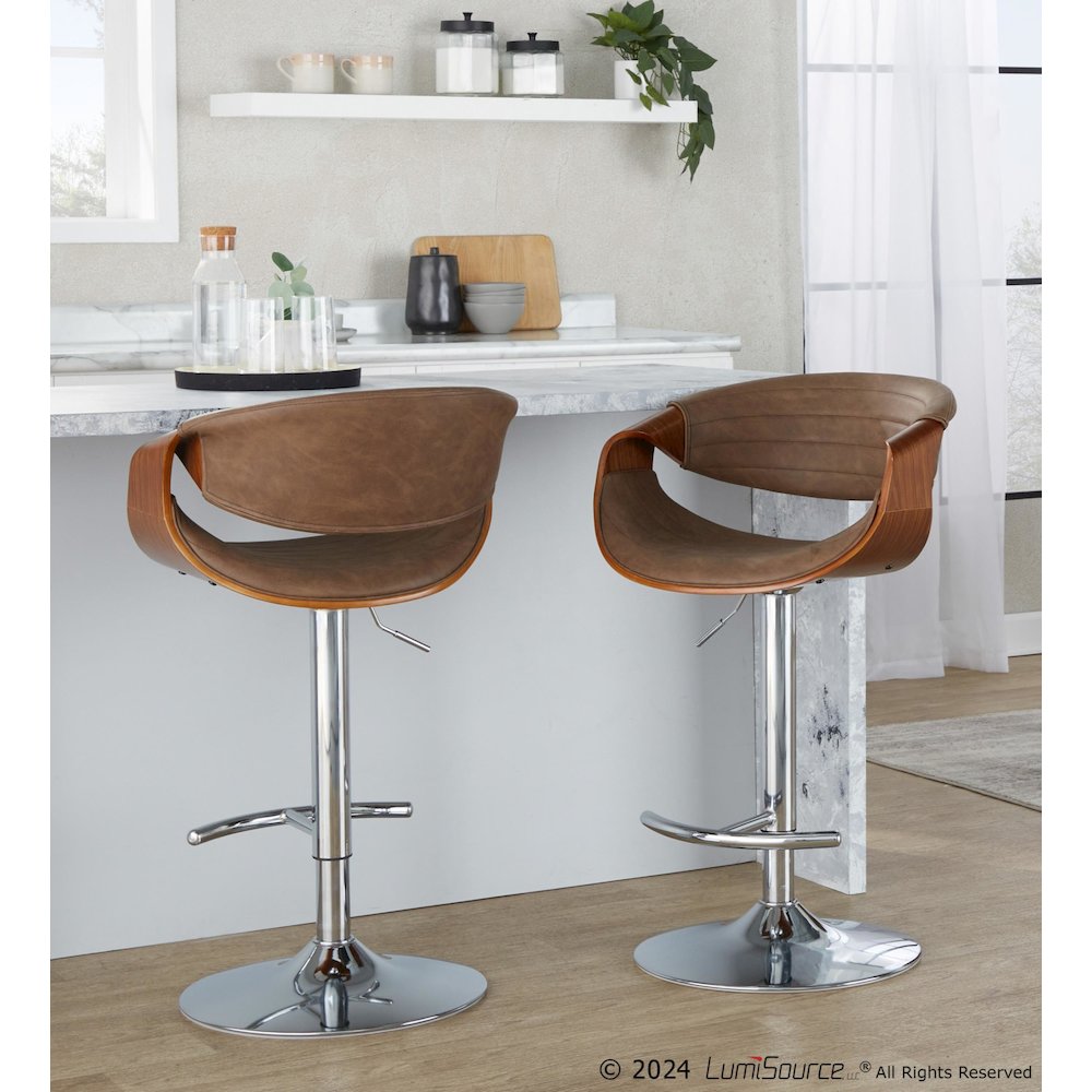 Symphony Adjustable Barstool - Set of 2 in Chrome Metal