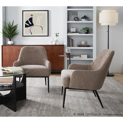 Marcel Accent Chair in Black Metal, Light Brown Fabric color