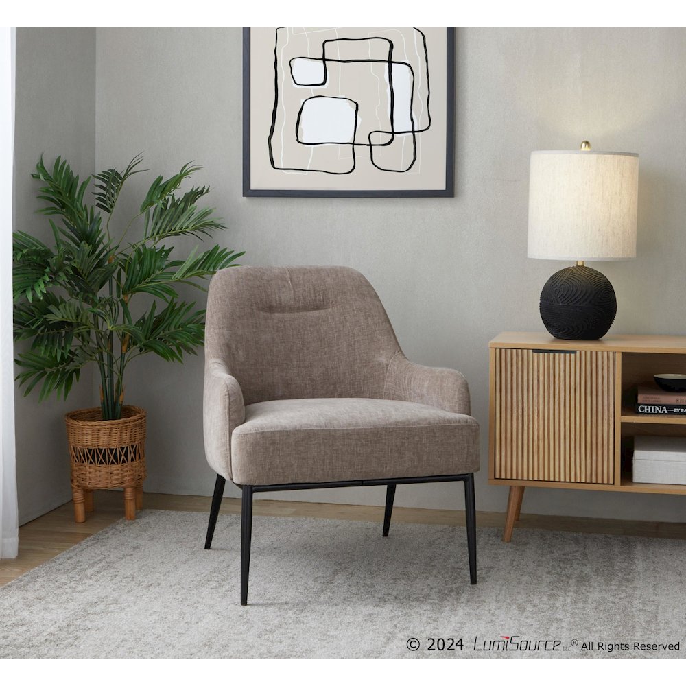Marcel Accent Chair in Black Metal, Light Brown Fabric color