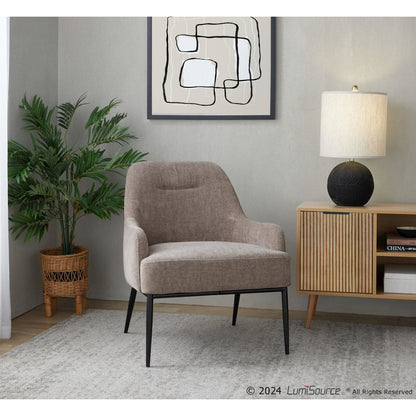 Marcel Accent Chair in Black Metal, Light Brown Fabric color