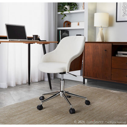 Bacci Office Chair in Chrome Metal, Walnut Wood, Cream Fabric color