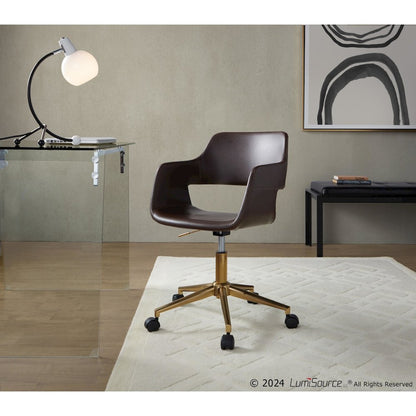 Margarite Task Chair in Gold Metal, Espresso PU color
