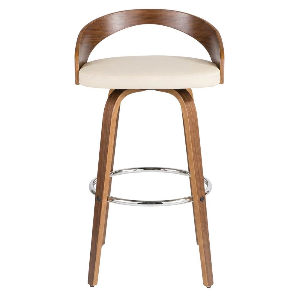Mid-Century Modern Barstool Set in Walnut and Cream Faux Leather