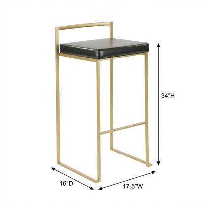 Contemporary-Glam Gold Barstools with Faux Leather Seats, Metal Frame, Set of 2