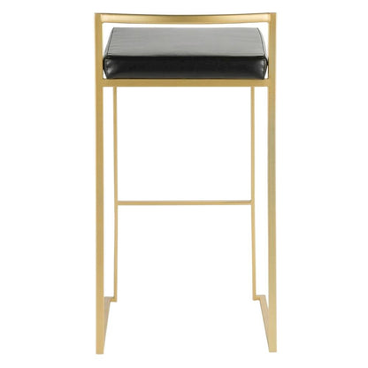 Contemporary-Glam Gold Barstools with Faux Leather Seats, Metal Frame, Set of 2