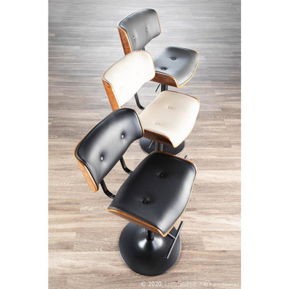Black Metal, Walnut Wood, Black PU Lombardi Adjustable Barstool - Set of 2
