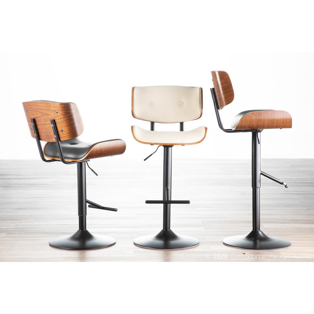 Black Metal, Walnut Wood, Black PU Lombardi Adjustable Barstool - Set of 2