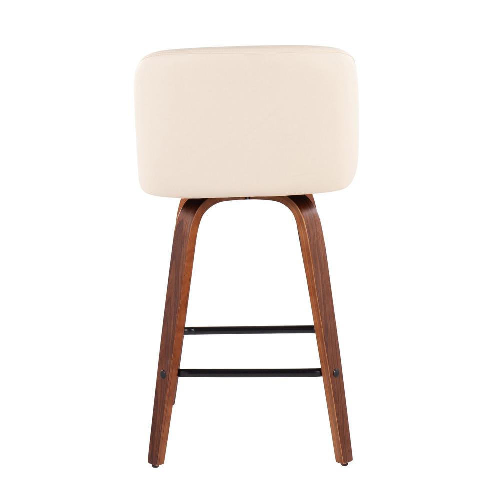 Walnut Wood, Cream PU, Black Steel Toriano Fixed-Height Counter Stool - Set of 2