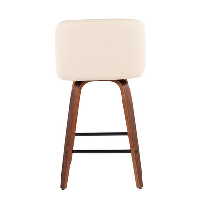Walnut Wood, Cream PU, Black Steel Toriano Fixed-Height Counter Stool - Set of 2