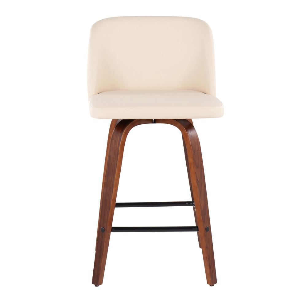 Walnut Wood, Cream PU, Black Steel Toriano Fixed-Height Counter Stool - Set of 2