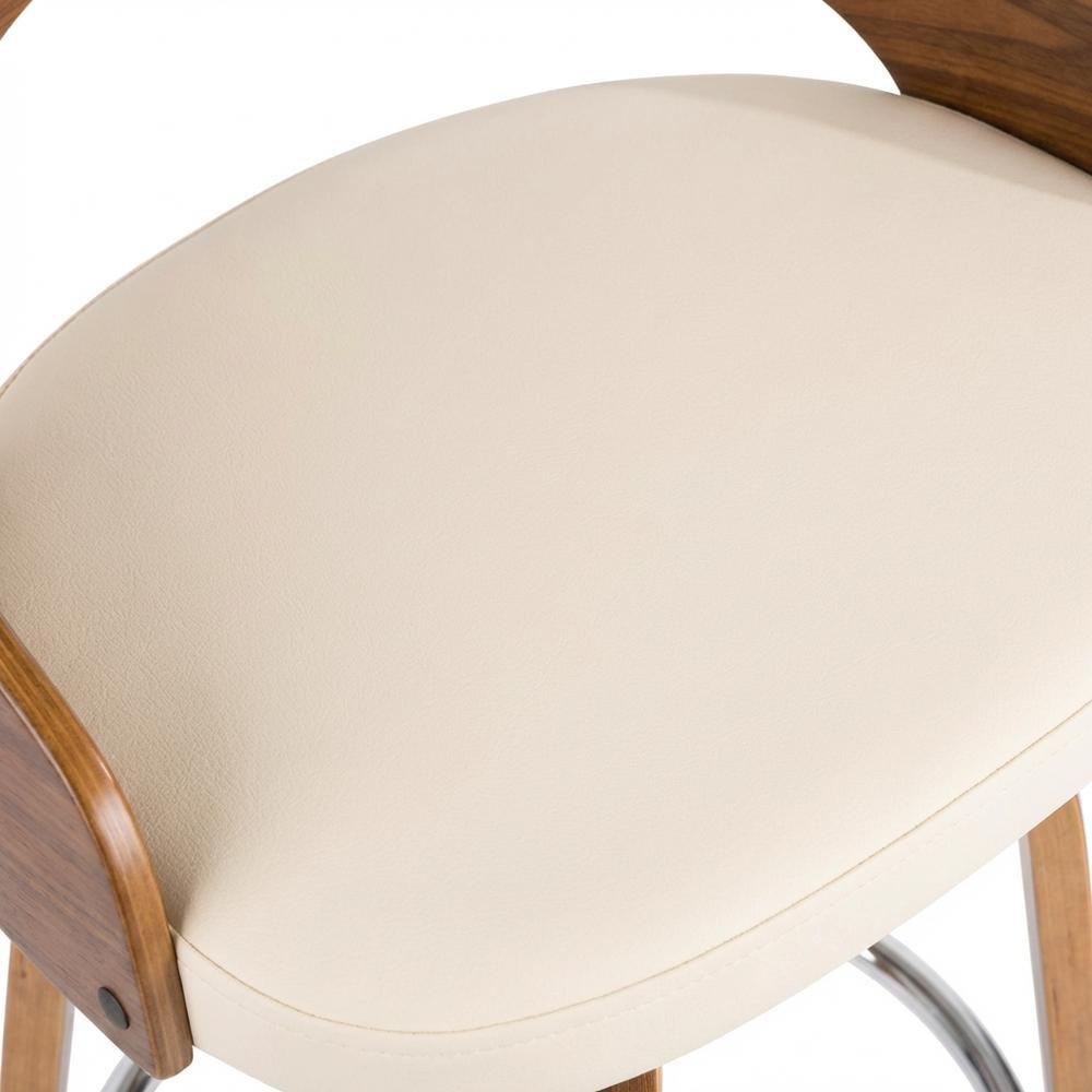 Mid-Century Modern Barstool Set in Walnut and Cream Faux Leather