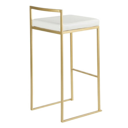 Contemporary Glam Barstools in Gold with White Faux Leather Set of 2