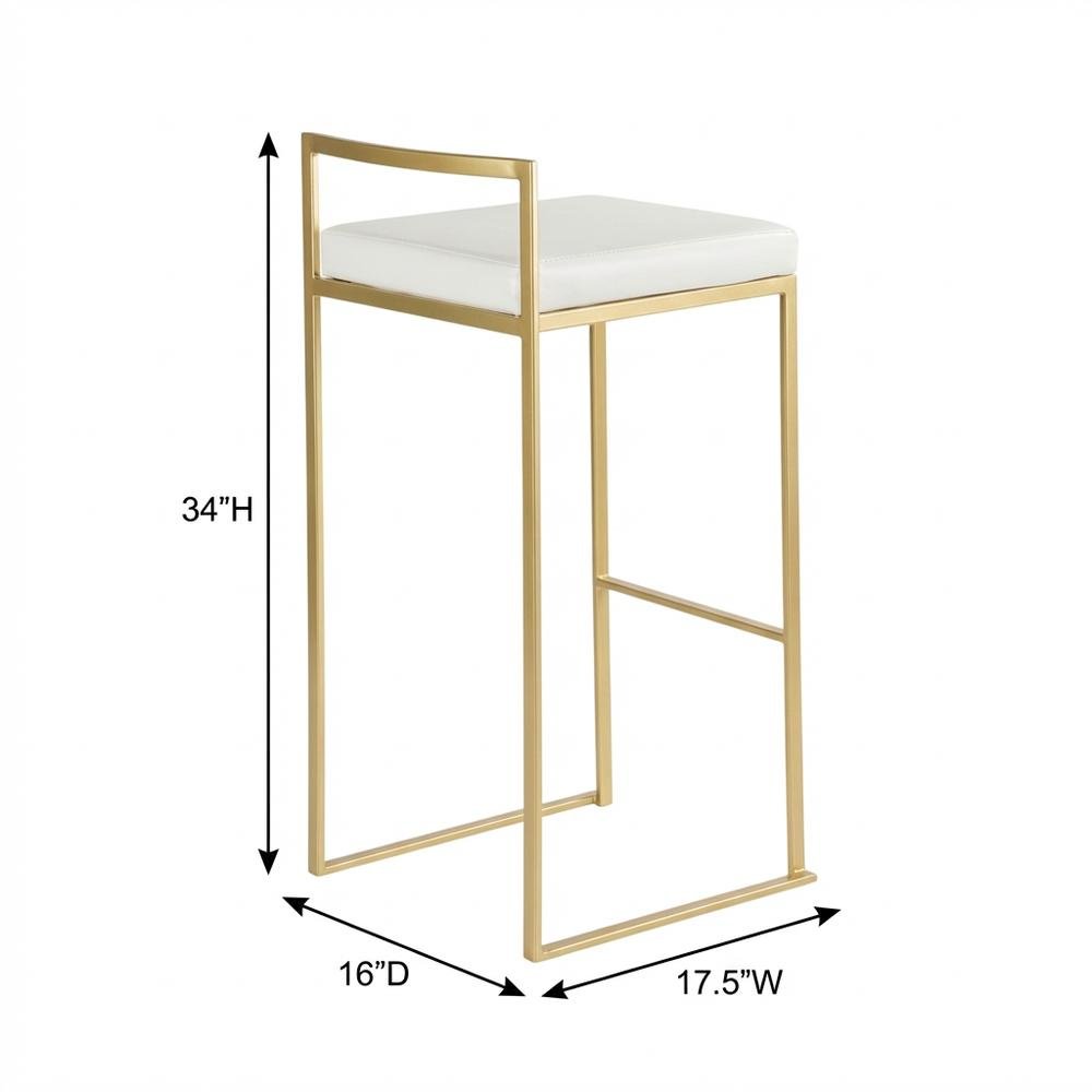 Contemporary Glam Barstools in Gold with White Faux Leather Set of 2