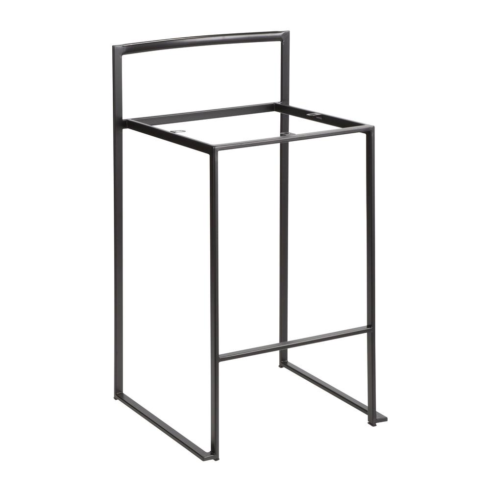 Black Metal, Grey PU Fuji Stacker Counter Stool - Set of 2