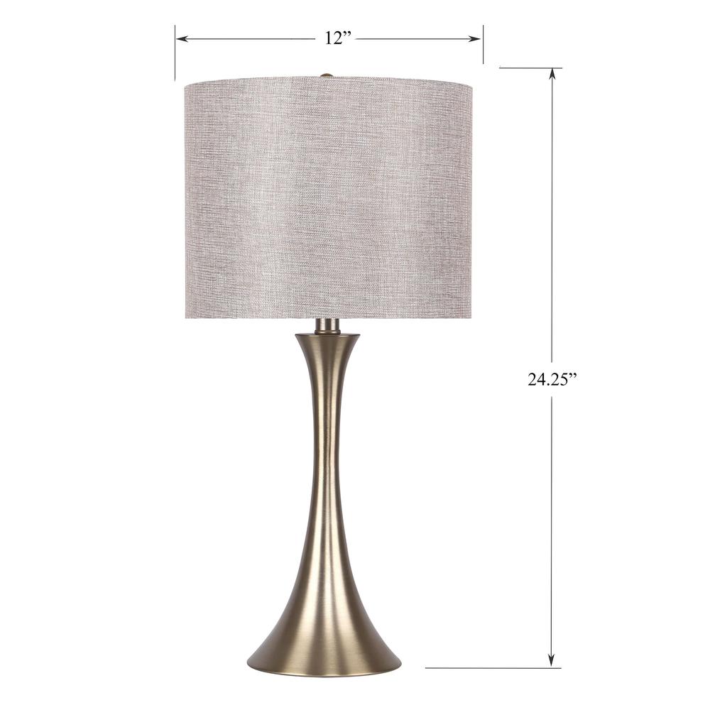 Brushed Nickel, Grey Linen Lenuxe 24" Metal Table Lamp - Set of 2