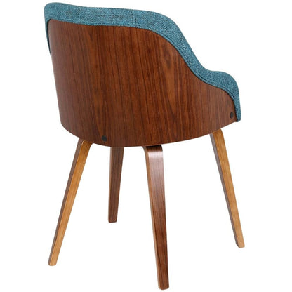 Mid-Century Modern Dining Chair with Walnut Wood Frame, Teal Fabric Upholstery
