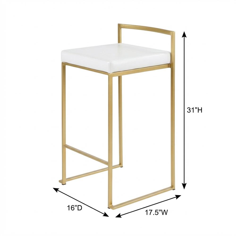 Contemporary-Glam Counter Stool in Gold with White Faux Leather Set of 2
