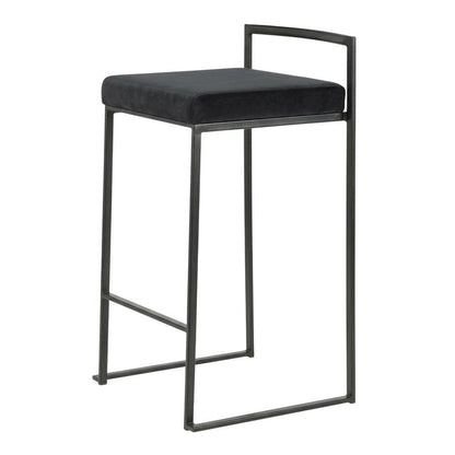 Black contemporary stackable counter stool set with velvet cushions